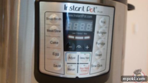 The control panel of an Instant Pot, showing various function buttons and the digital display.