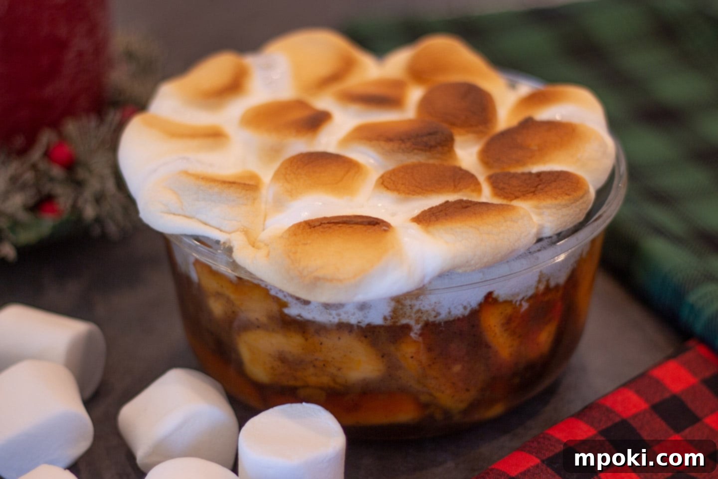 Air Fryer Candied Yams and Toasted Marshmallows 2 Deliciously gooey candied yams topped with perfectly toasted marshmallows, ready to be served