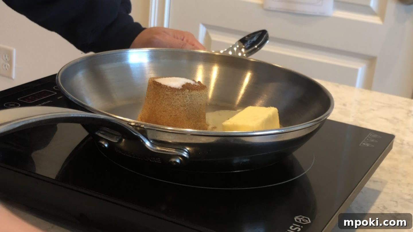 Air Fryer Candied Yams and Toasted Marshmallows 4 Preparing the sweet and spiced sugar mixture for candied yams in a pan
