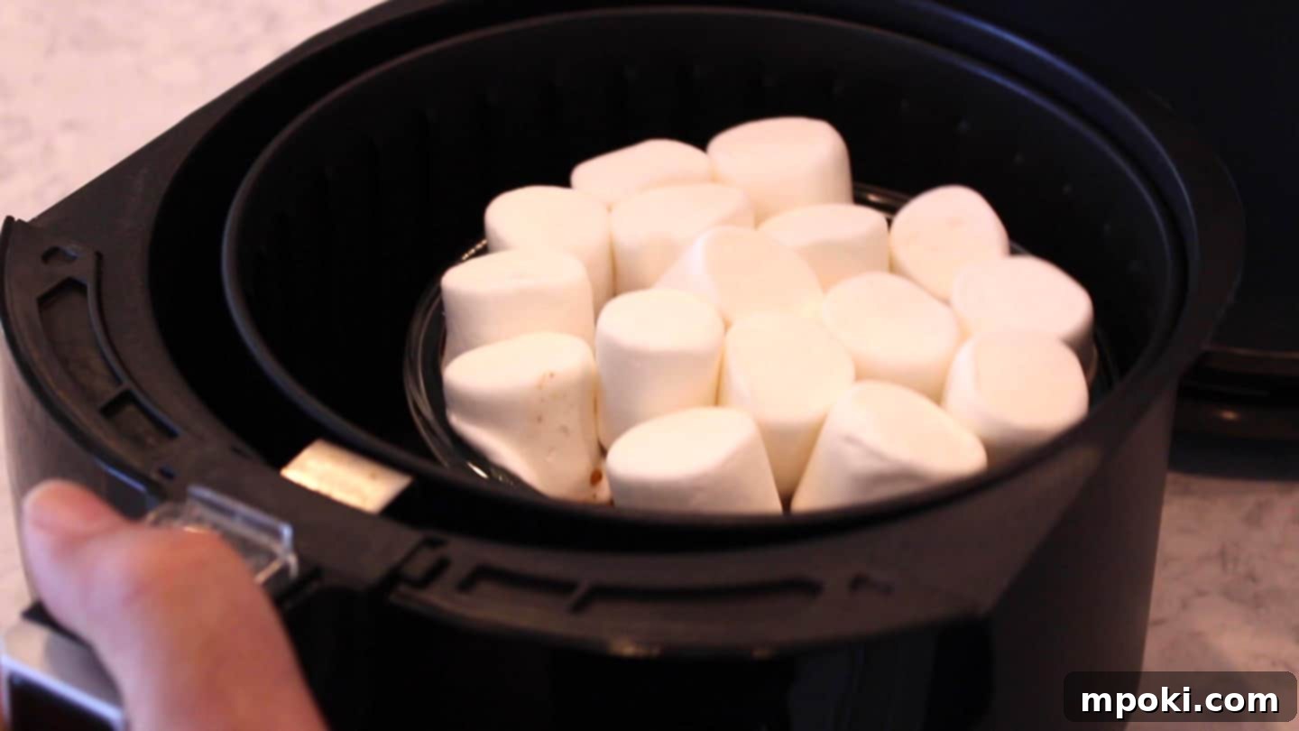 Air Fryer Candied Yams and Toasted Marshmallows 7 Adding large marshmallows on top of candied yams in an air fryer for the final browning