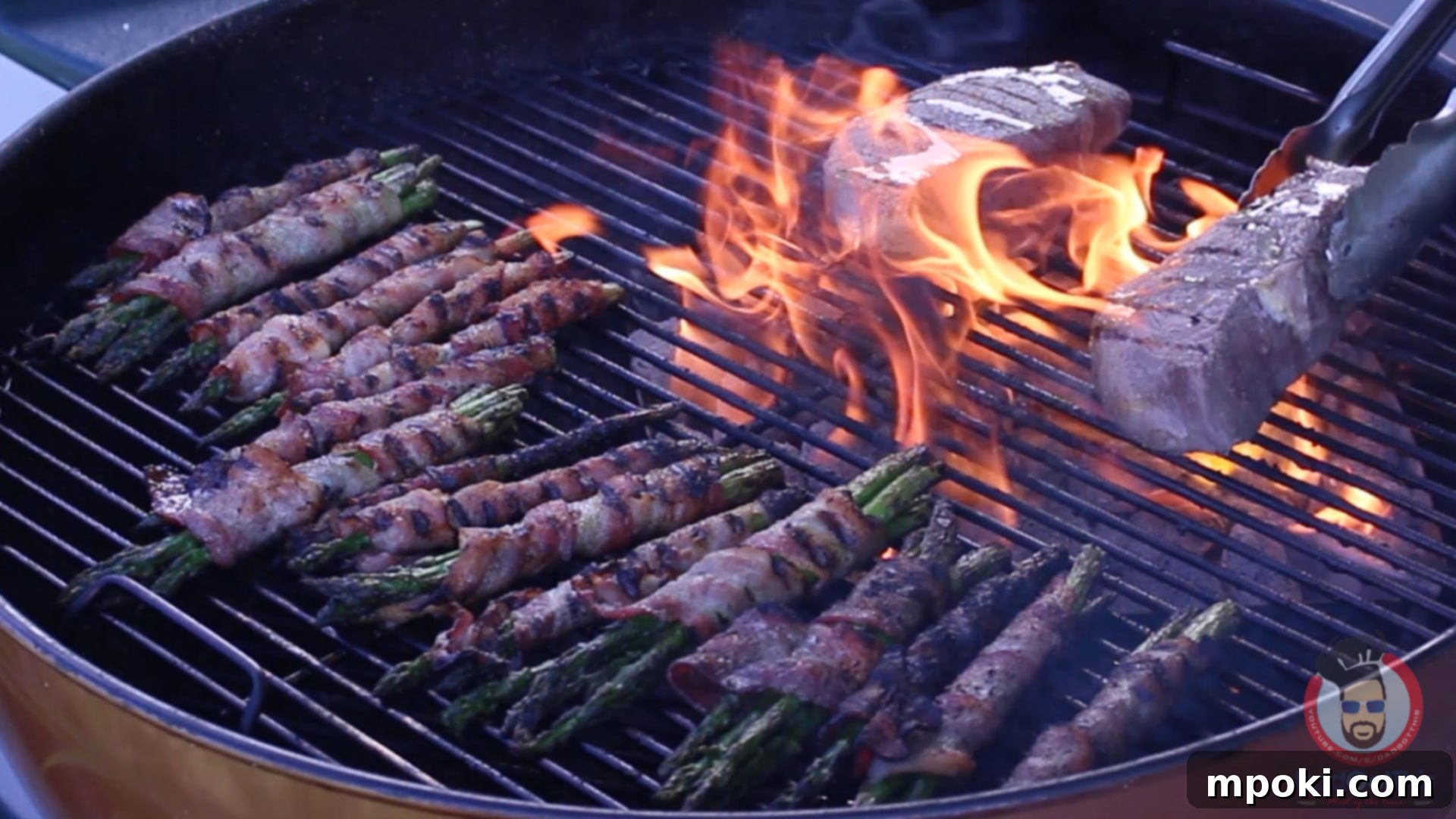 Charcoal Kissed Sous Vide Picanha 8 picanha steaks searing over hot charcoal grill grates
