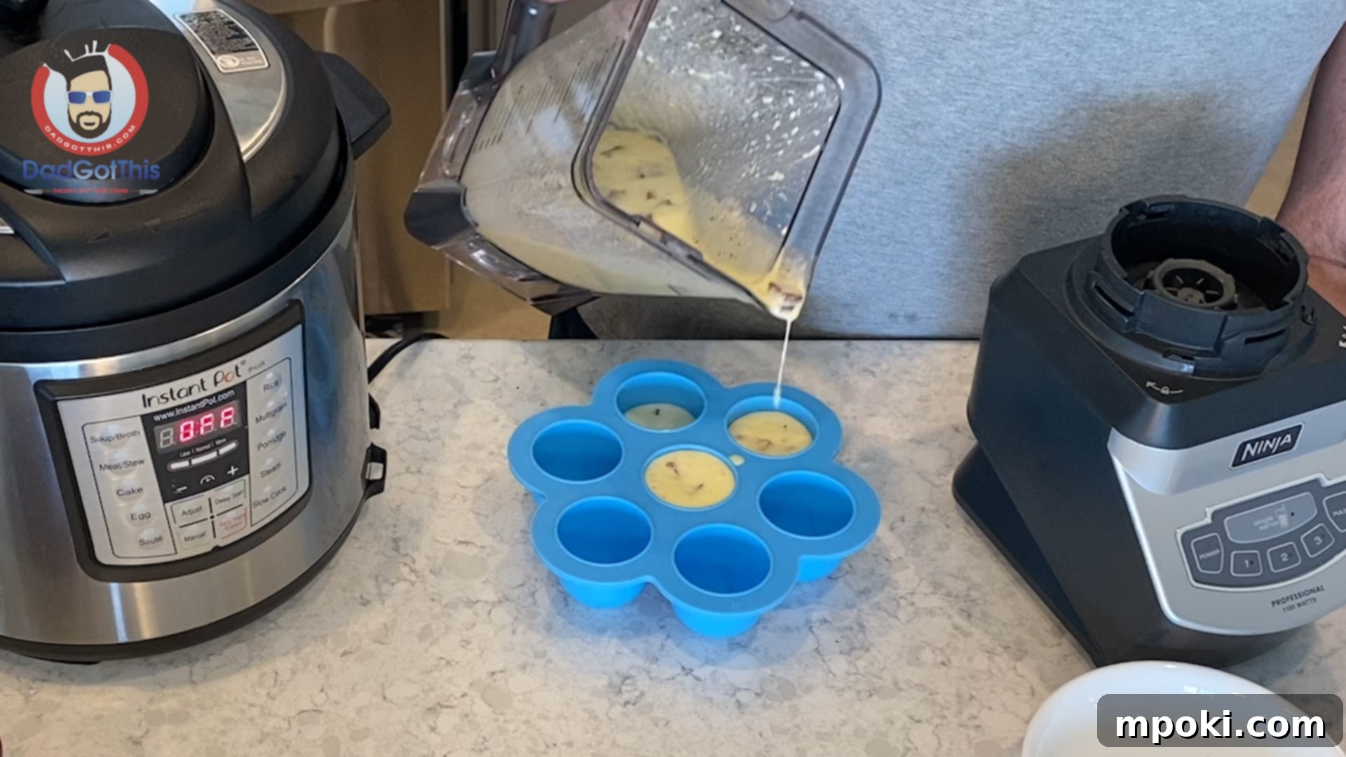 Perfect Instant Pot Egg Bites 4 Filling the silicone egg molds with egg mixture and savory Spam