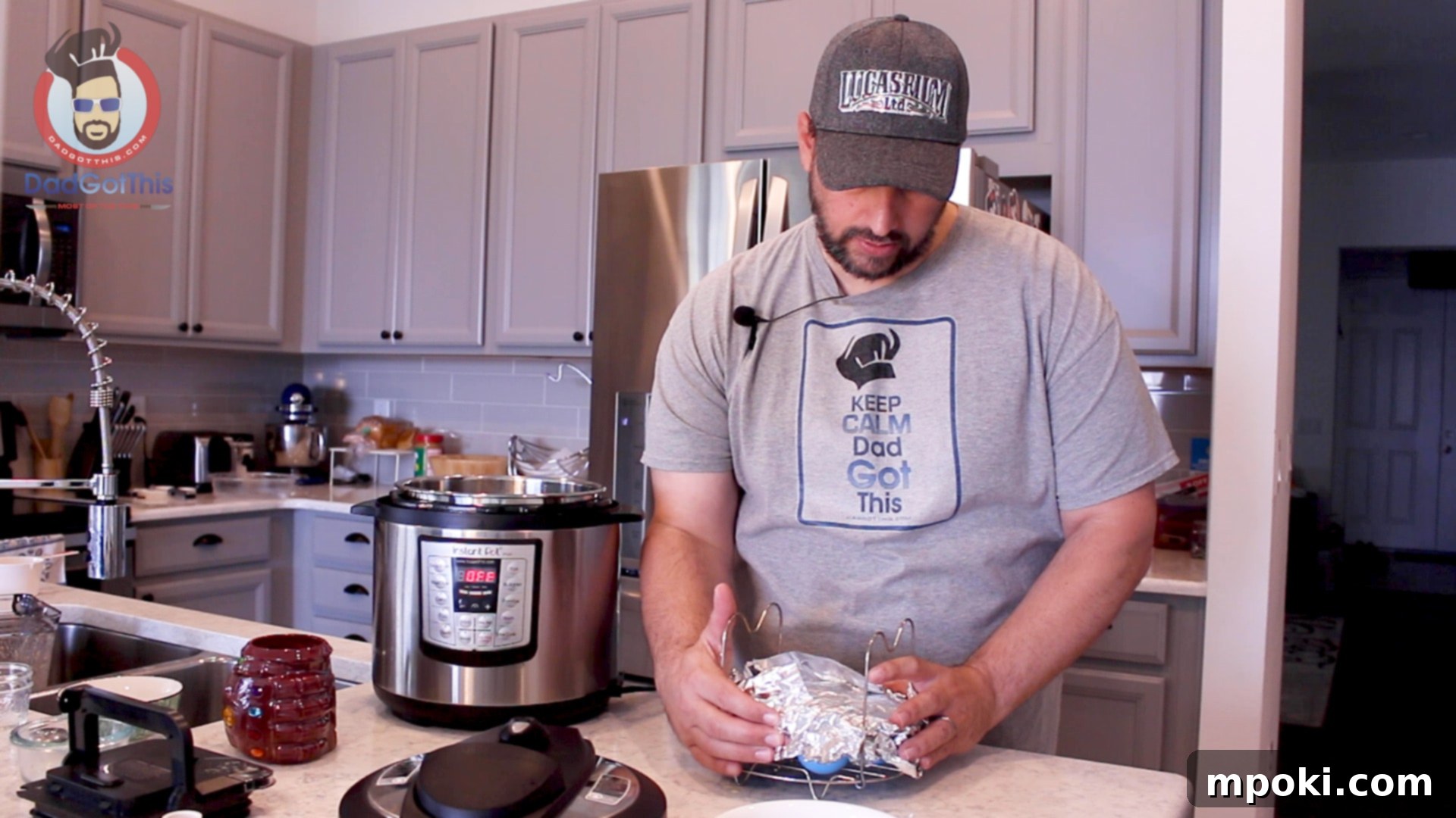 Perfect Instant Pot Egg Bites 5 Instant Pot prepared for cooking egg bites, showing the trivet and covered mold inside