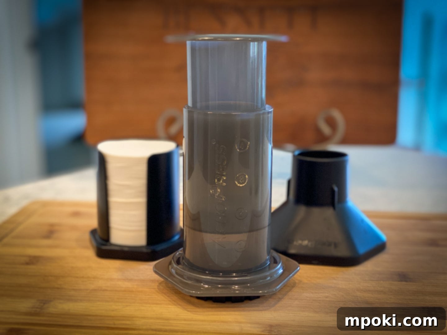 Aeropress Iced Vietnamese Coffee 3 An Aeropress Coffee Maker on a Counter, ready for use.