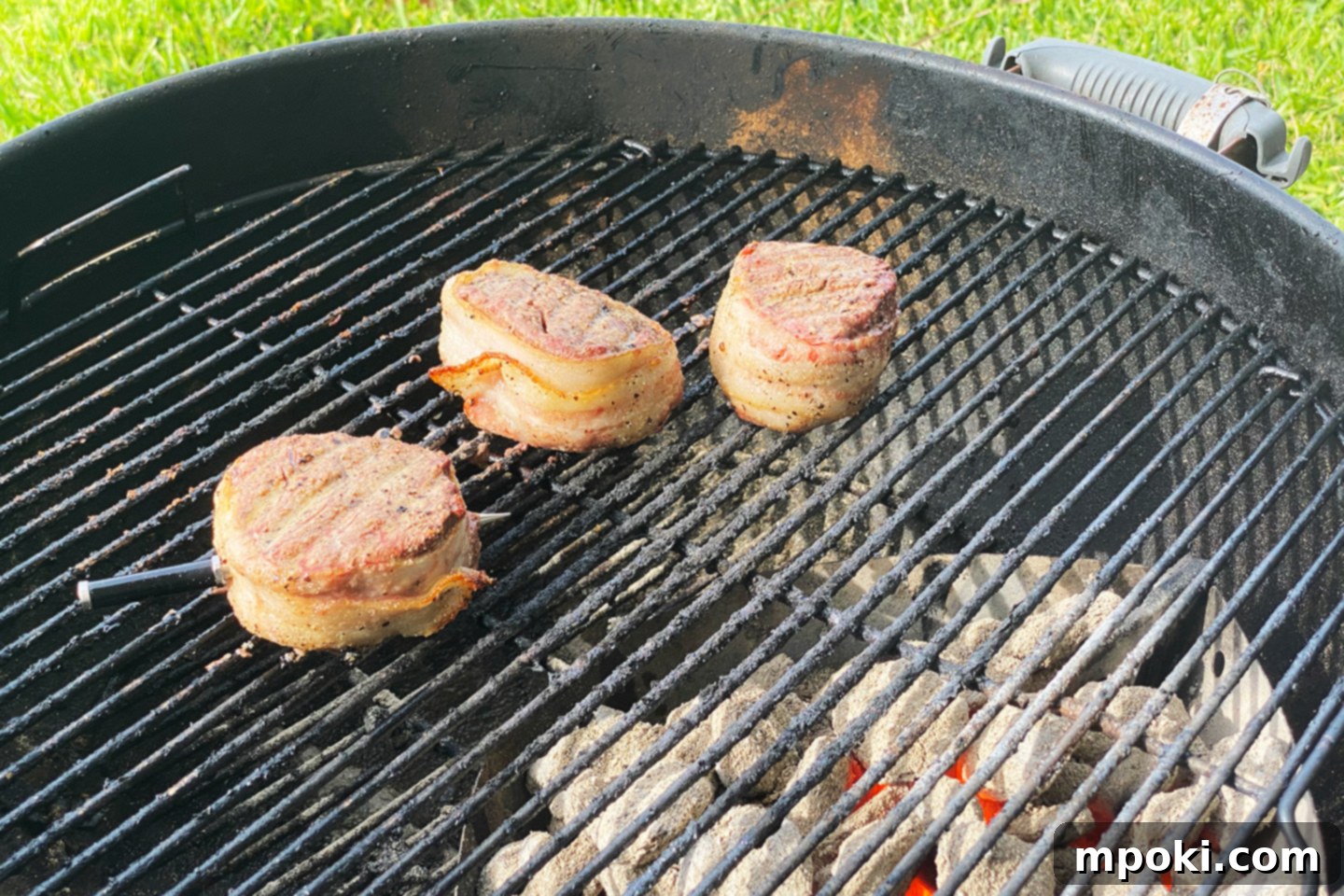 Reverse Seared Bacon Wrapped Filet Mignon on the Grill 5 bacon wrapped Filets on the grill cold side