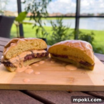 Untamed Bison Smashes with Hangrier Sauce 3 Bison Smash Burger with Spicy Mayo.