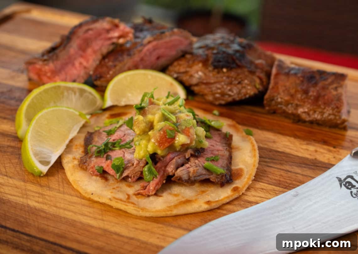 Tropical Woodfired Steak Tacos with Zesty Guacamole 2 Carne Asada Tacos and Guacamole.