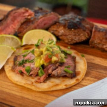 Tropical Woodfired Steak Tacos with Zesty Guacamole 3 Carne Asada Tacos and Guacamole.