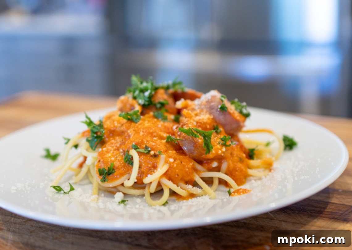 Wood-Fired Smoked Sausage with Velvety Vodka Cream 2 Smoked Woodfire Sausage and Vodka Cream Sauce Pasta