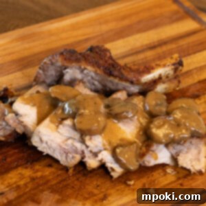 Pan-Seared Double Pork Chop with Velvety Mushroom Gravy 3 double cut pork chop with mushroom gravy